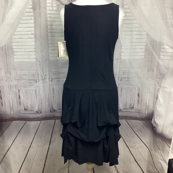 Indies France Black Sleeveless Gathered Midi Dress NWT 10 - Picture 10 of 14